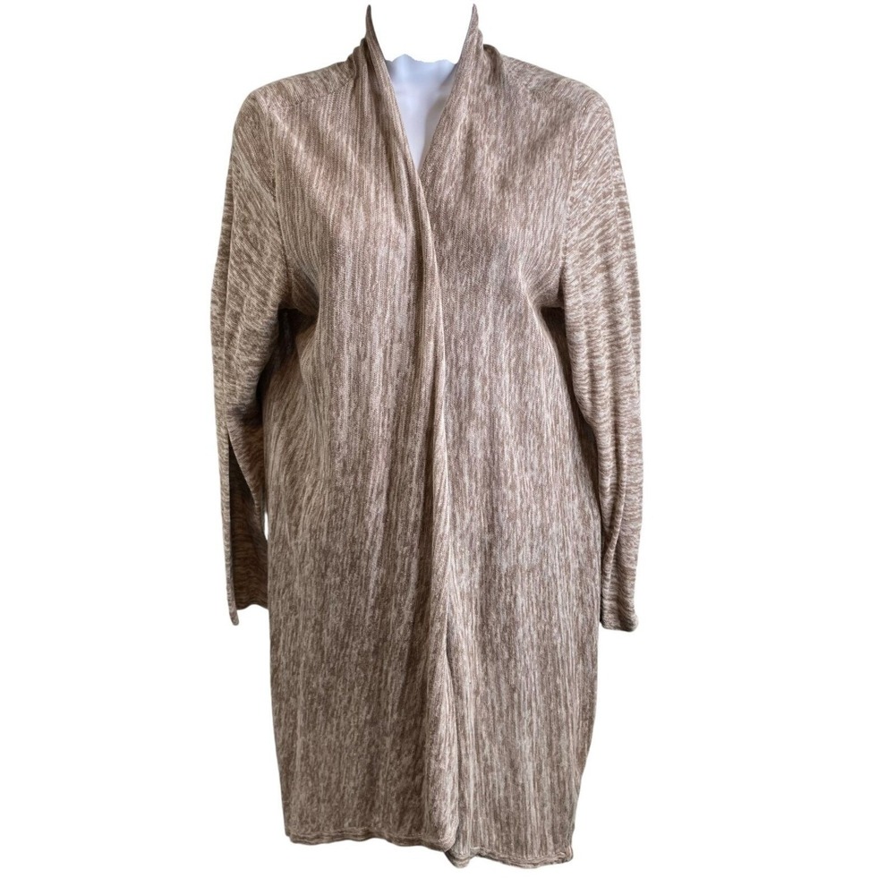 CHICO'S Women's Brown Long Stretchy Open Front Kimono Duster Sz 2/L Minimalist